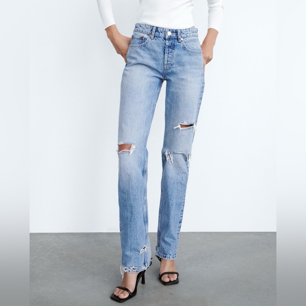 Zara ripped straight leg jeans